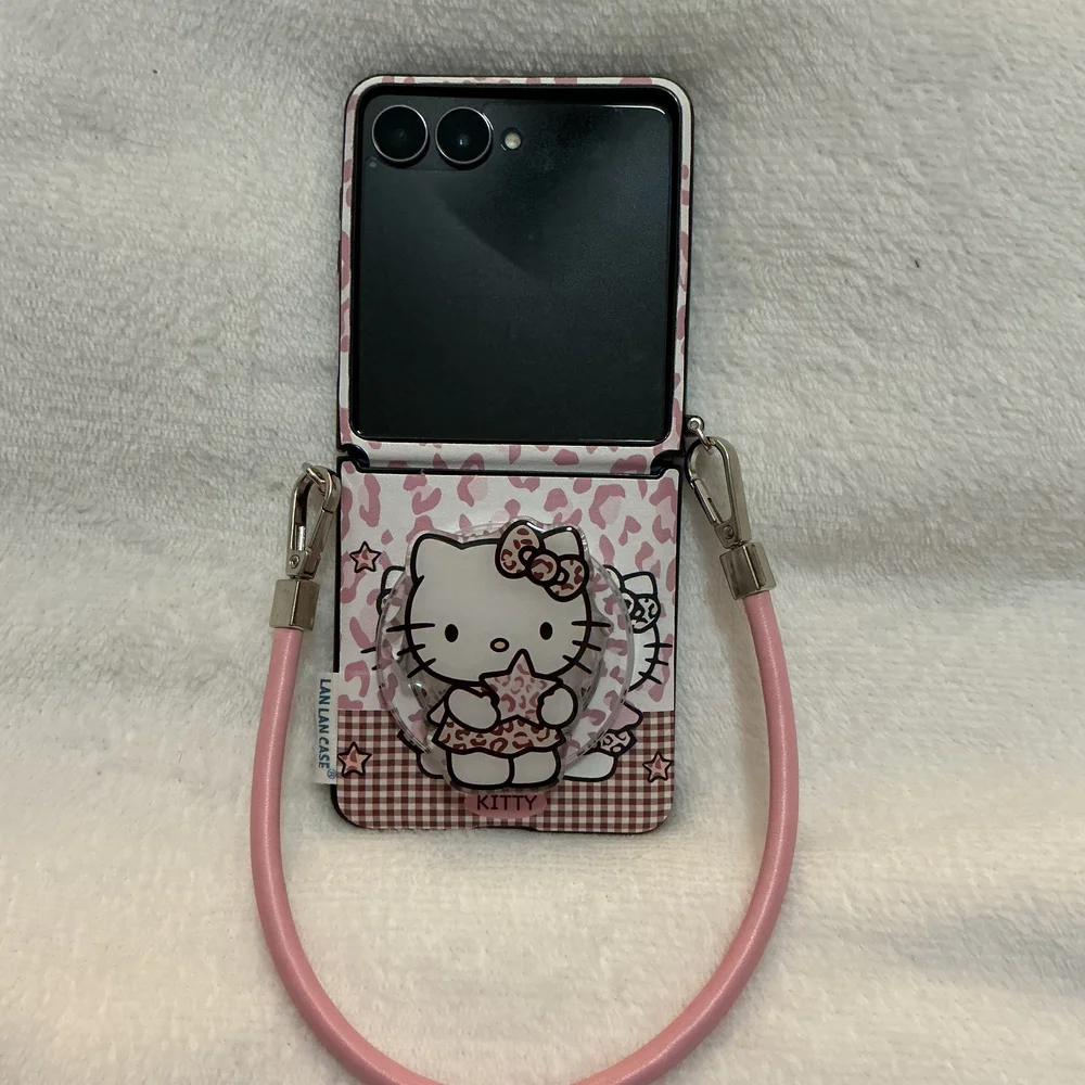 Galaxy Z Flip 7 Hello Kitty Pink and White Case with Detachable Strap